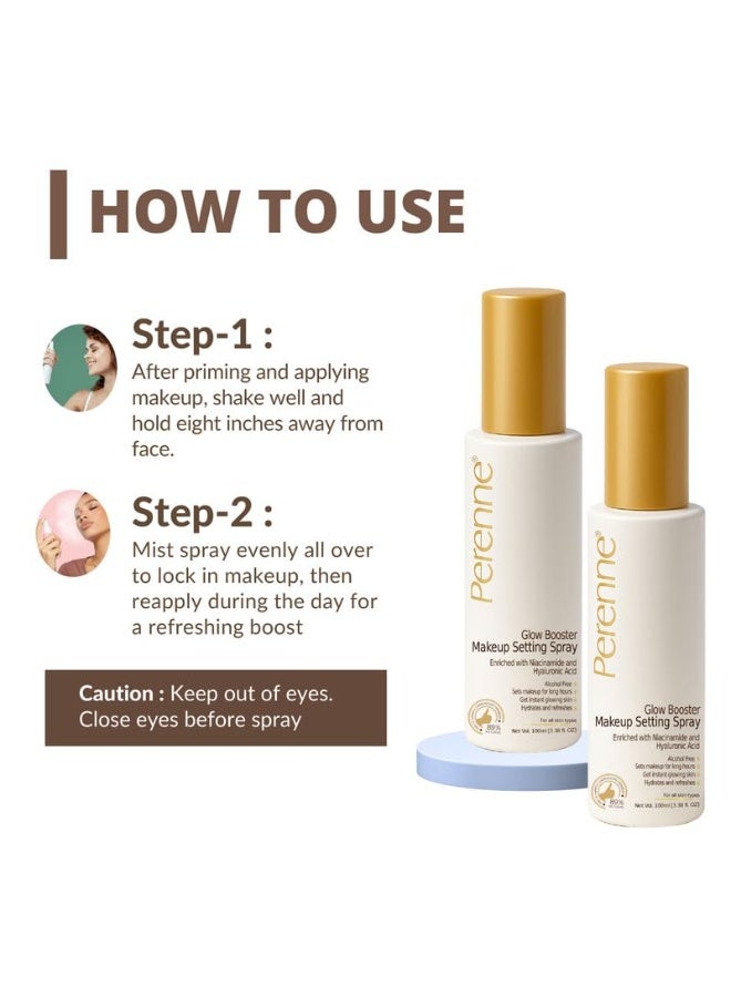 Perenne Glow Booster Makeup Setting Spray with Hyaluronic acid, Aloe vera and Niacinamide| Natural Dewy Finish| Hydrating| Long Lasting Makeup Fixer|Alcohol Free| Paraben Free (100 ml) - Image 3